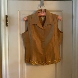 ICE 100% Silk & Beaded Sleeveless Blouse, Medium